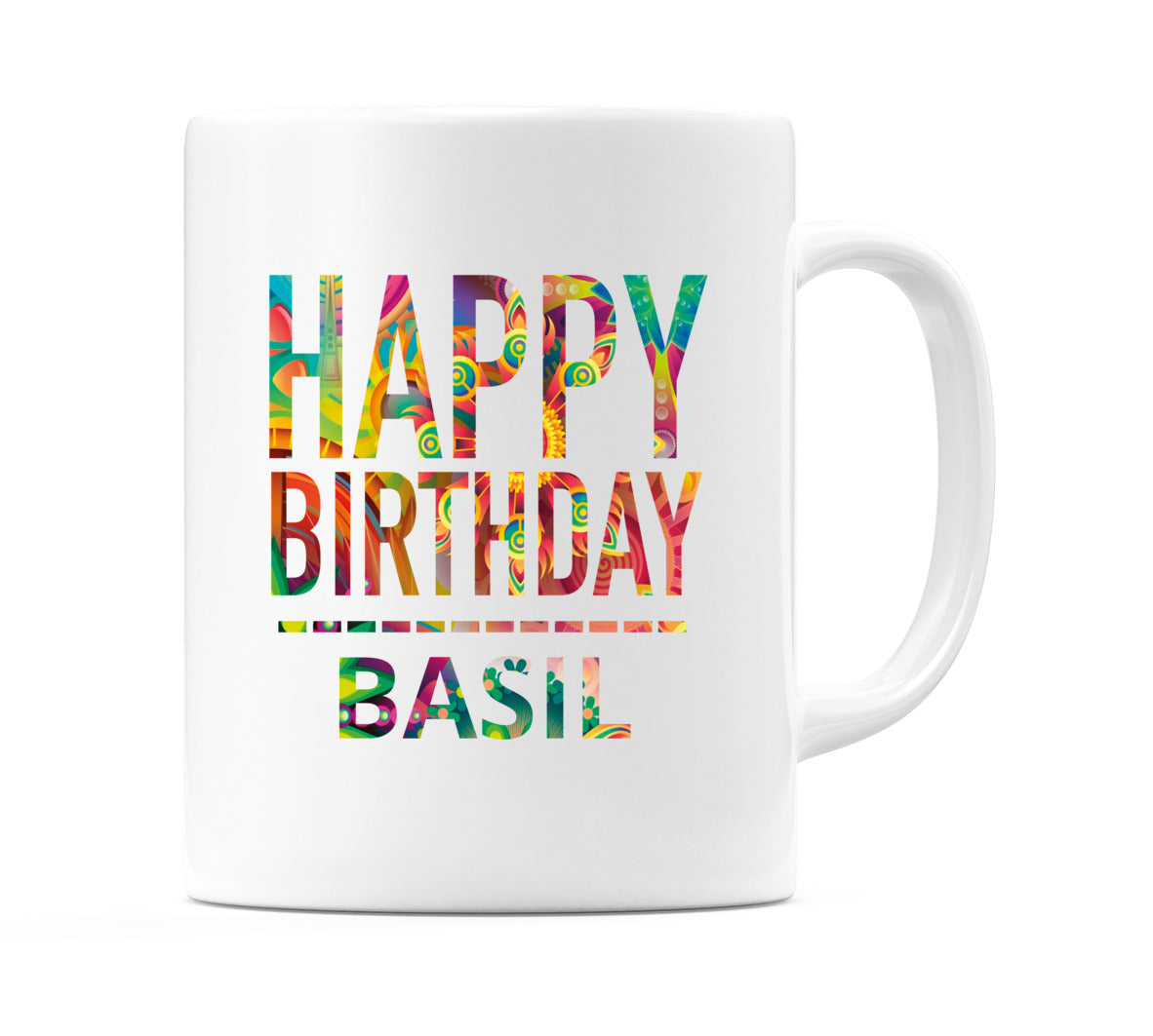 Happy Birthday Basil (Tie Dye Effect) Mug Cup by WeDoMugs