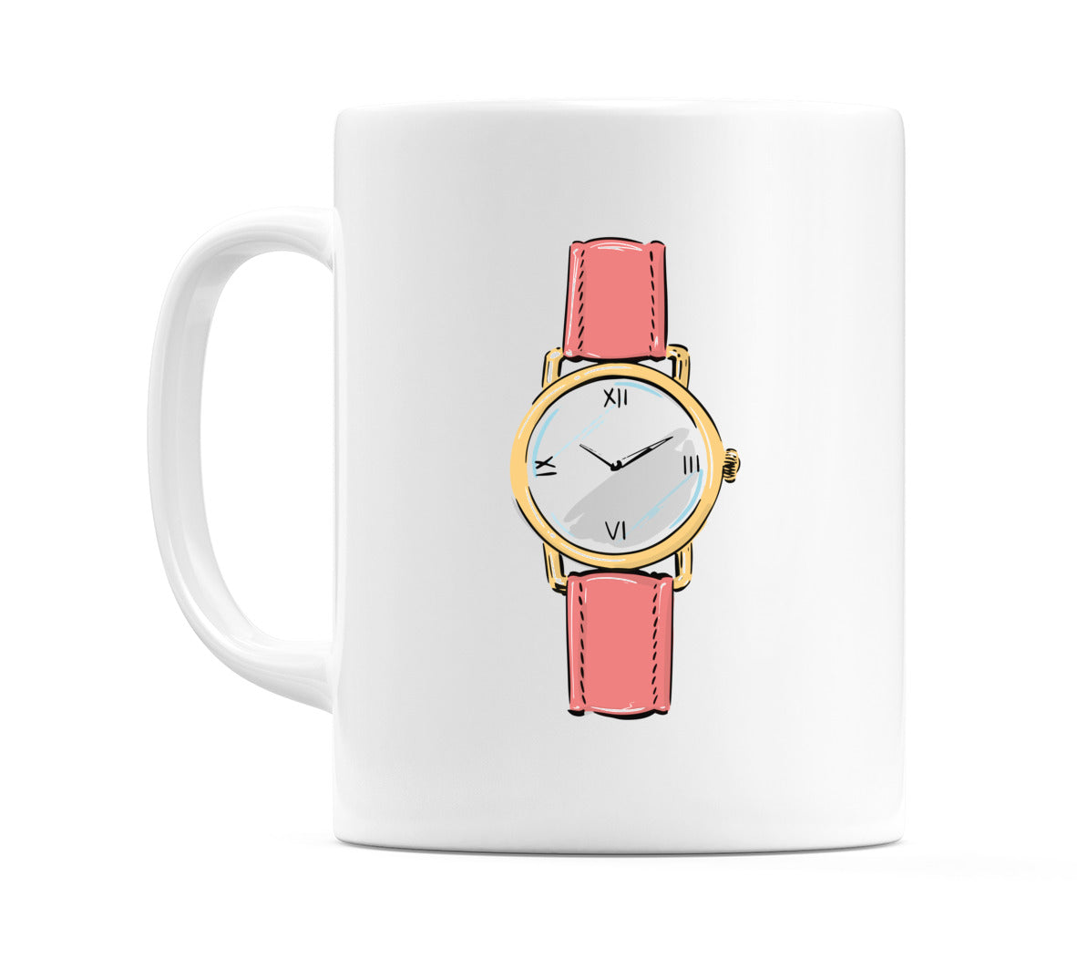 Gold Bezelled Clock Watch with Ruby Red Strap Mug