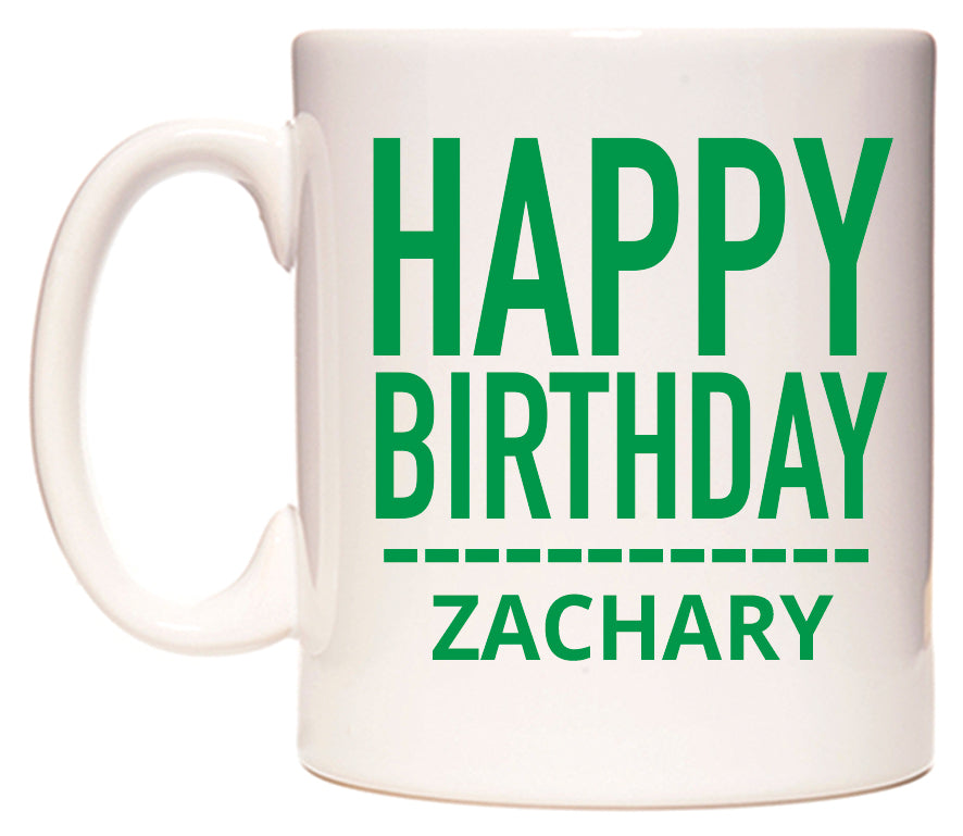 This mug features Happy Birthday Zachary (Plain Green)