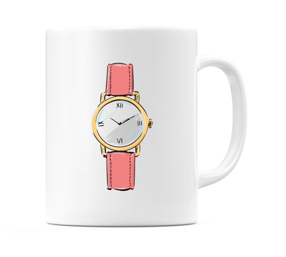 Gold Bezelled Clock Watch with Ruby Red Strap Mug