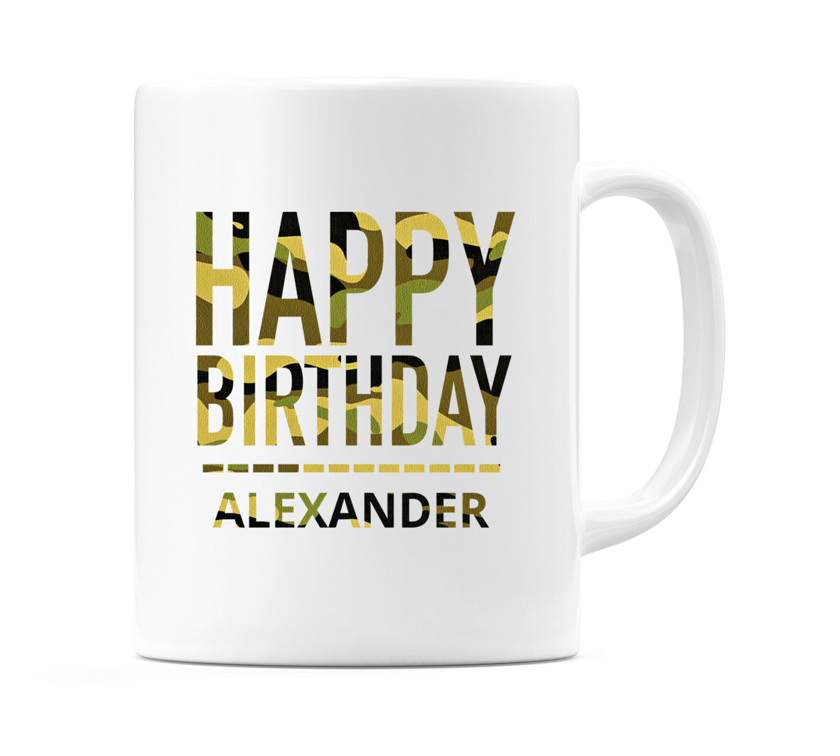 Happy Birthday Alexander (Camo) Mug Cup by WeDoMugs