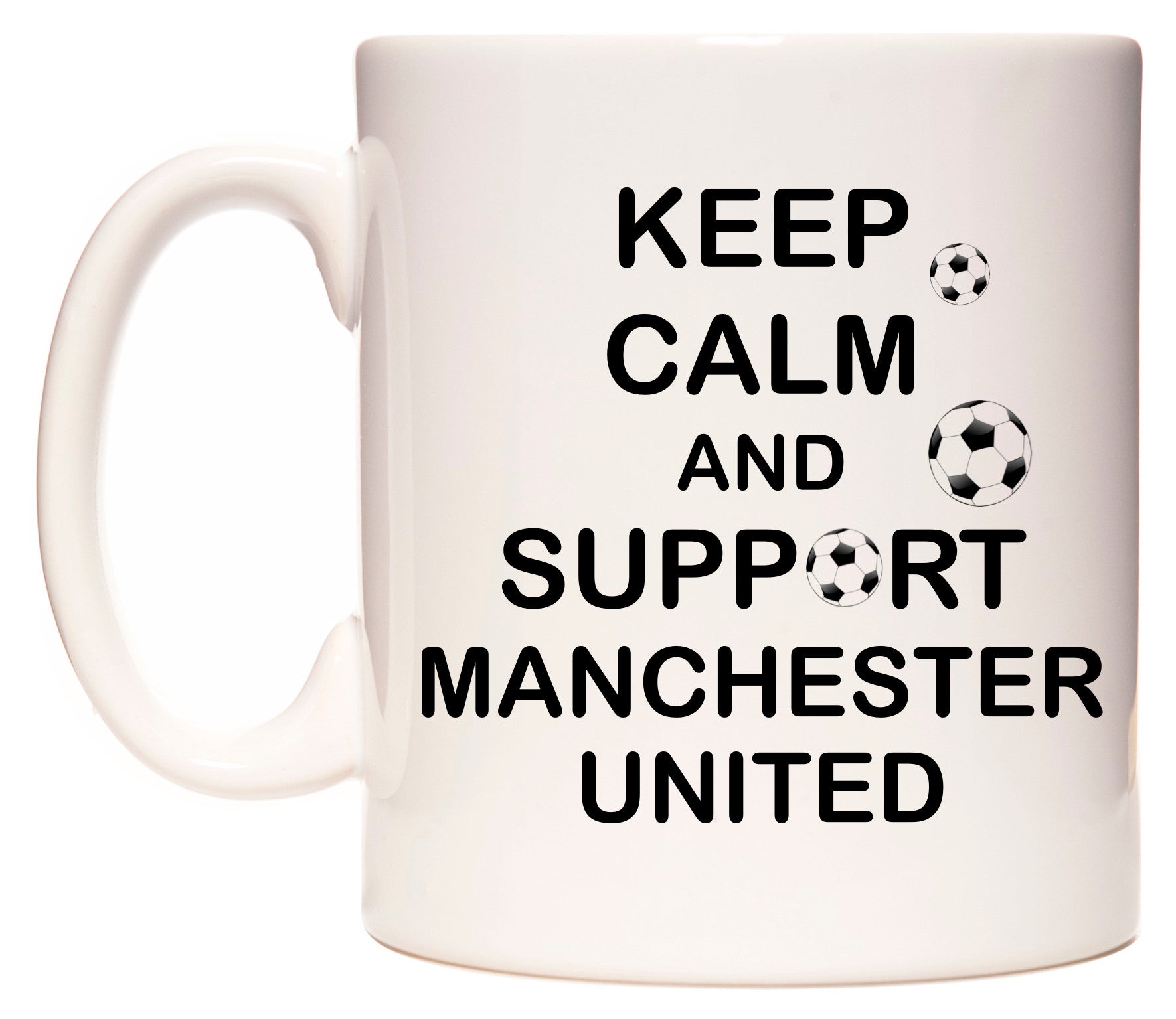 This mug features Keep Calm And Support Manchester United