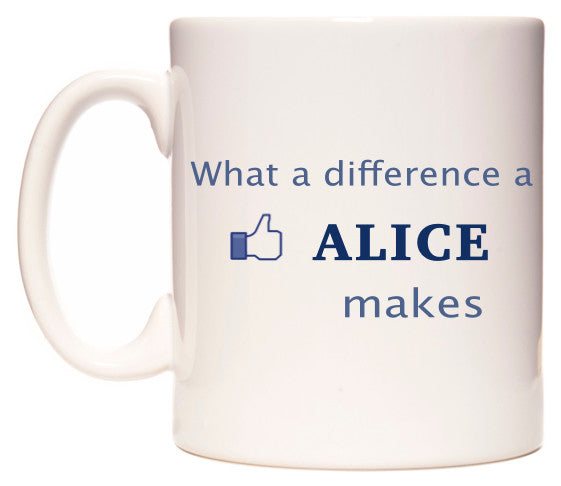 This mug features What A Difference A Alice Makes