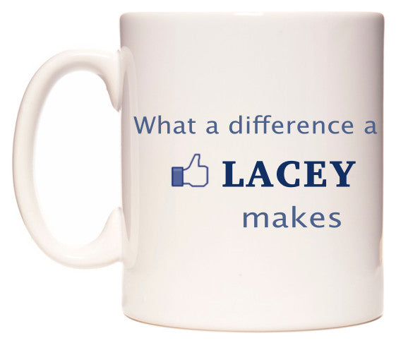 This mug features What A Difference A Lacey Makes
