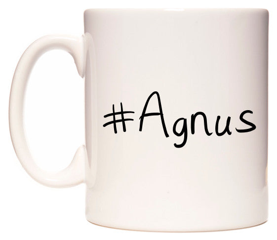 This mug features #Agnus
