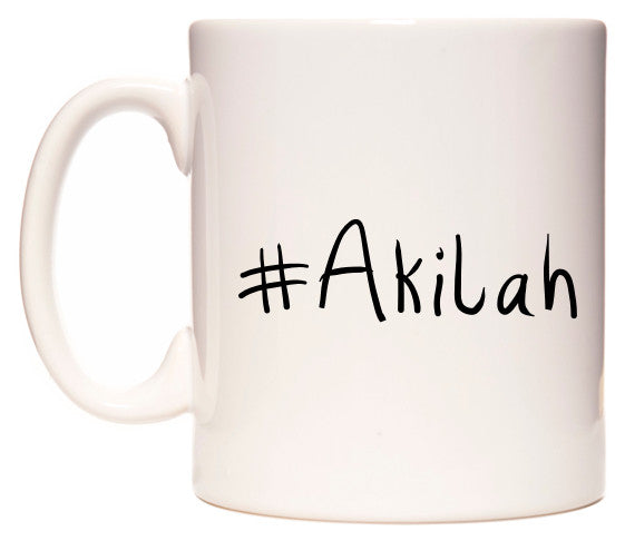 This mug features #Akilah