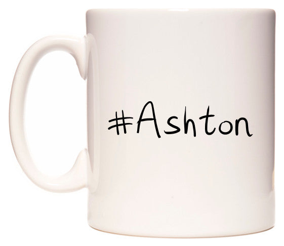 This mug features #Ashton