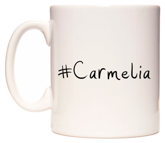 This mug features #Carmelia