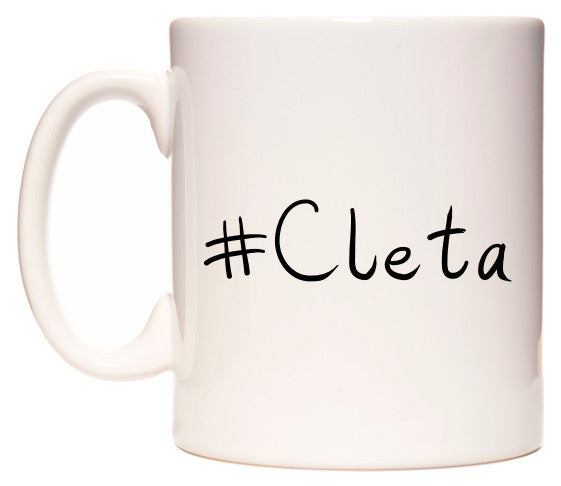 This mug features #Cleta
