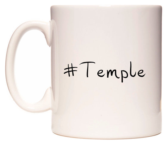 This mug features #Temple