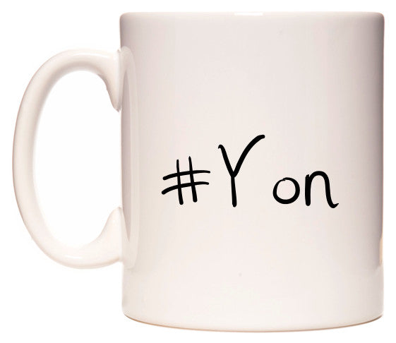 This mug features #Yon