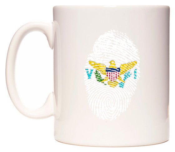 This mug features Virgin Islands Finger Print Flag