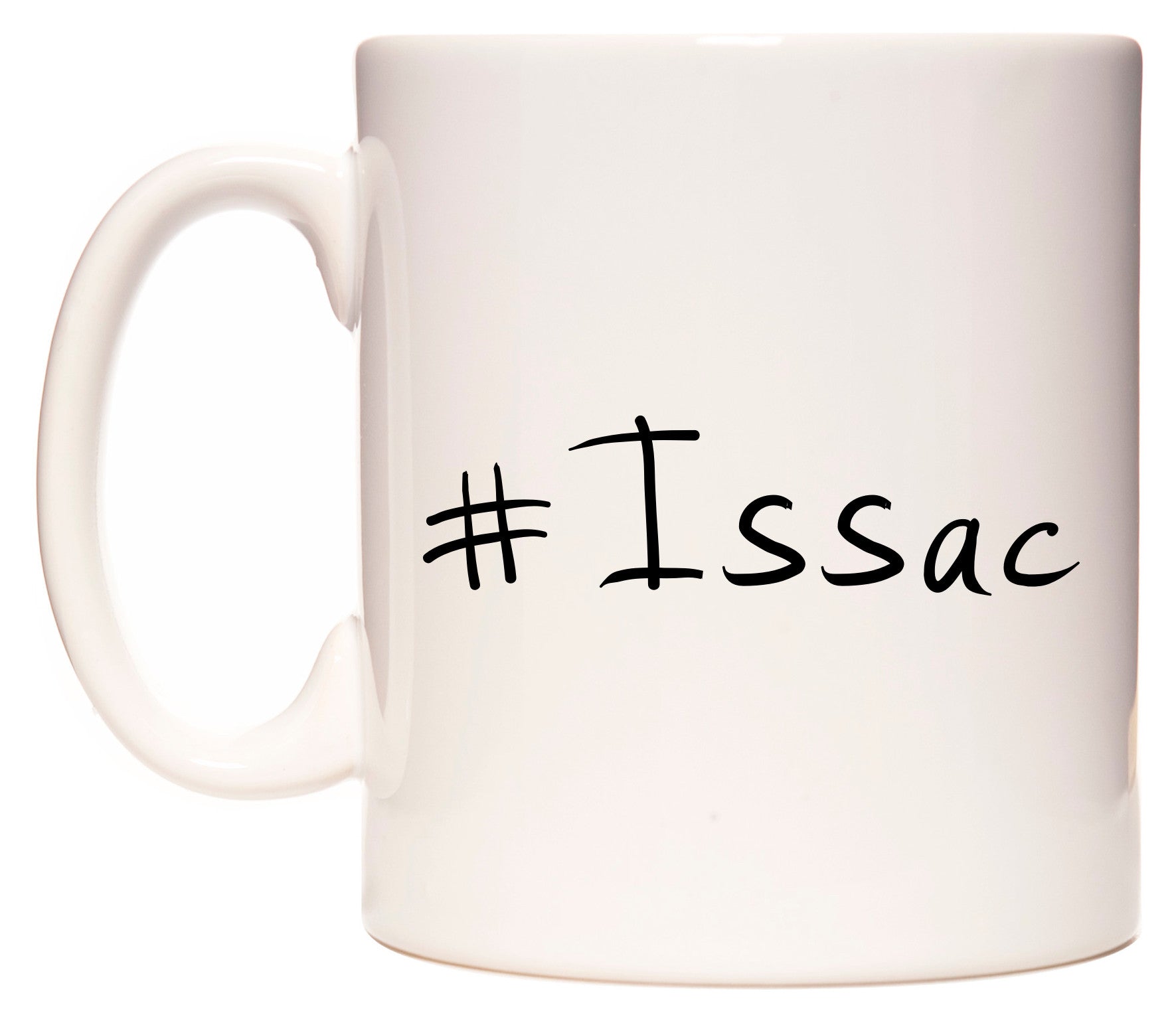 This mug features #Issac