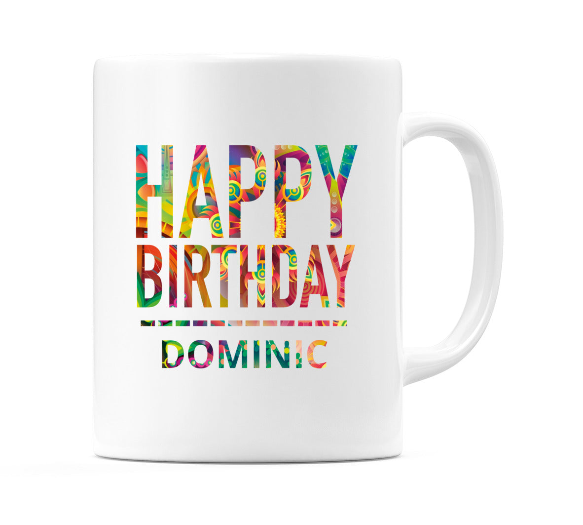 Happy Birthday Dominic (Tie Dye Effect) Mug Cup by WeDoMugs