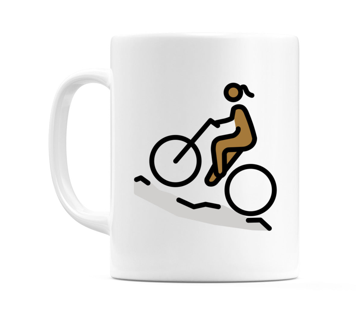 Female Mountain Biking: Medium-Dark Skin Tone Emoji Mug
