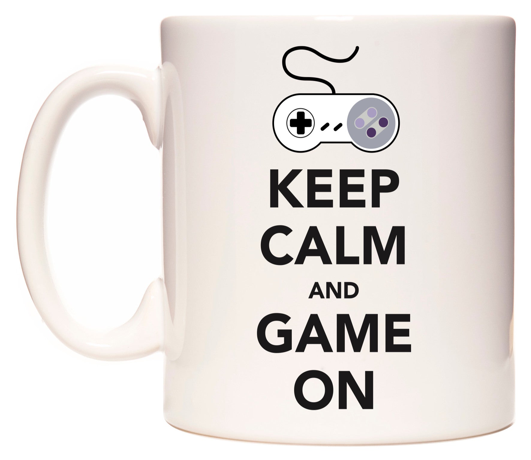 This mug features KEEP CALM AND GAME ON