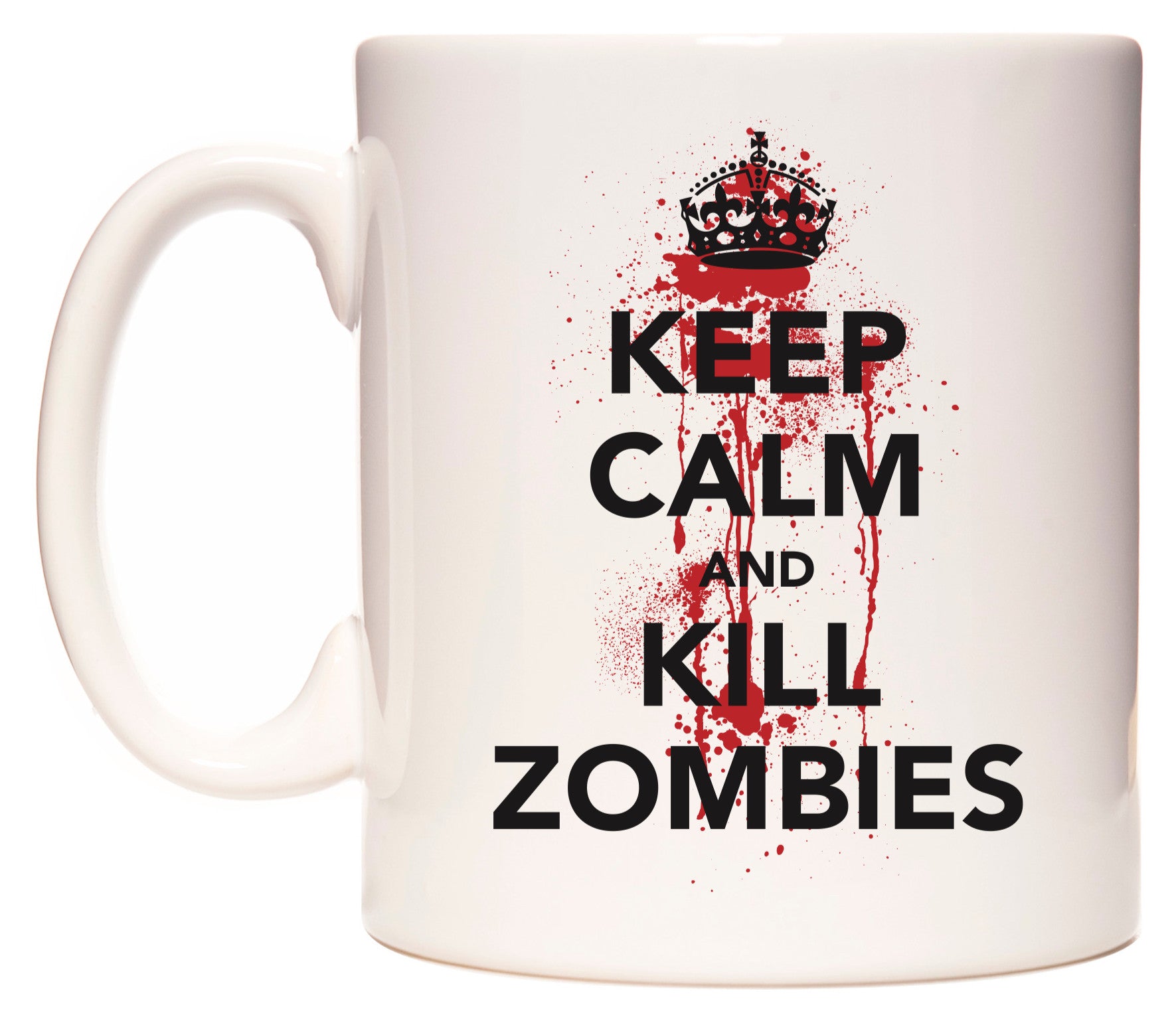 This mug features KEEP CALM AND KILL ZOMBIES