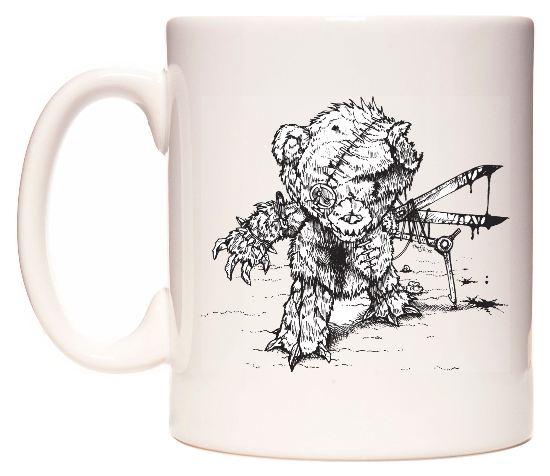 This mug features Evil Teddy in Black & White