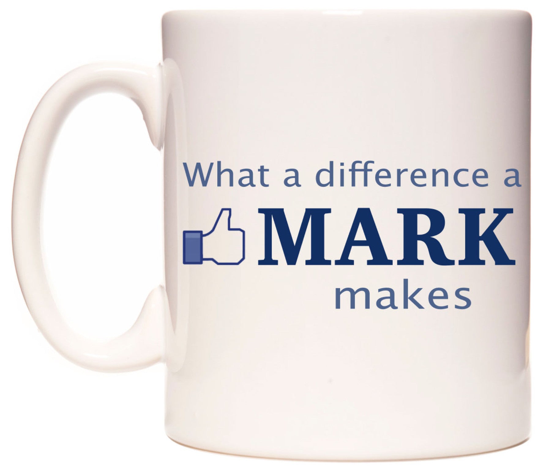 This mug features What A Difference A Mark Makes