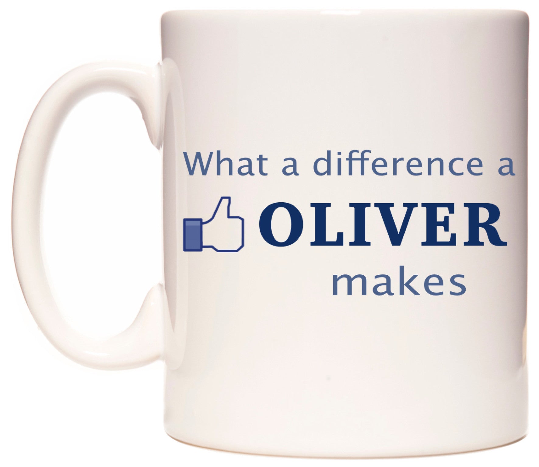 This mug features What A Difference A Oliver Makes