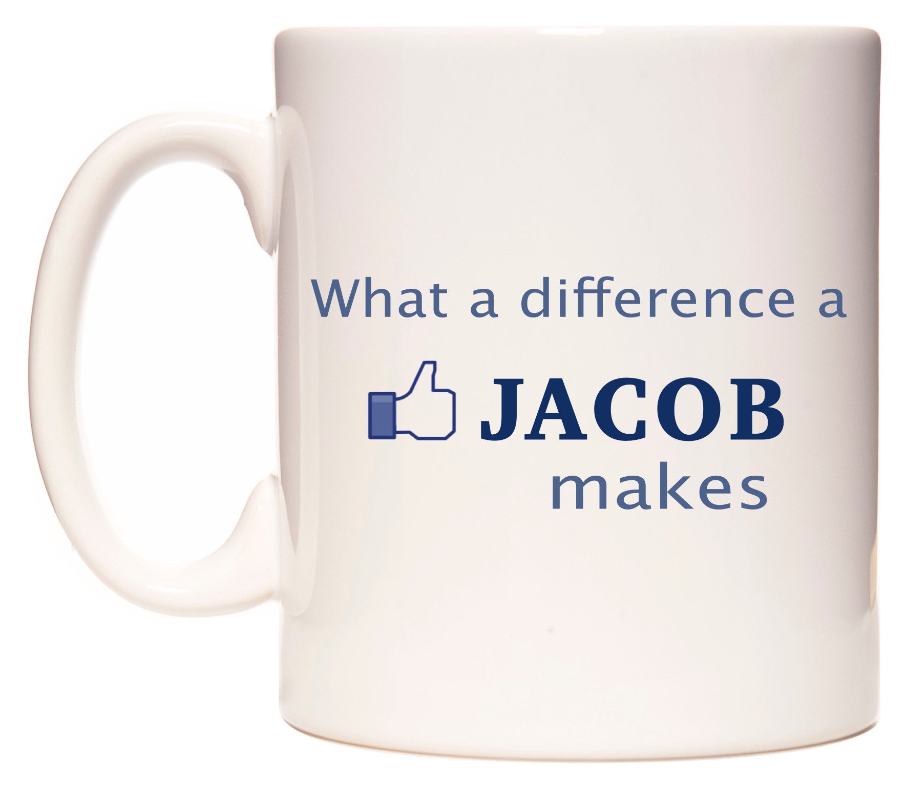 This mug features What A Difference A Jacob Makes