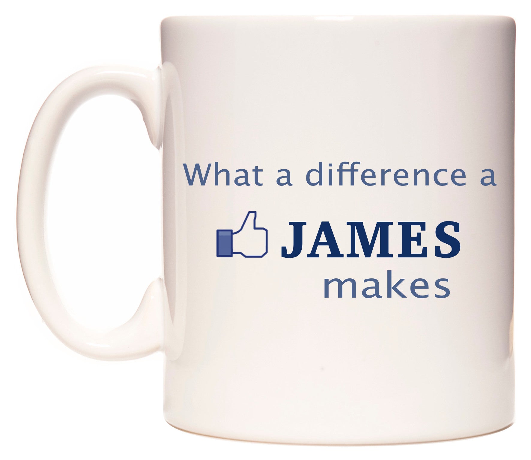 This mug features What A Difference A James Makes