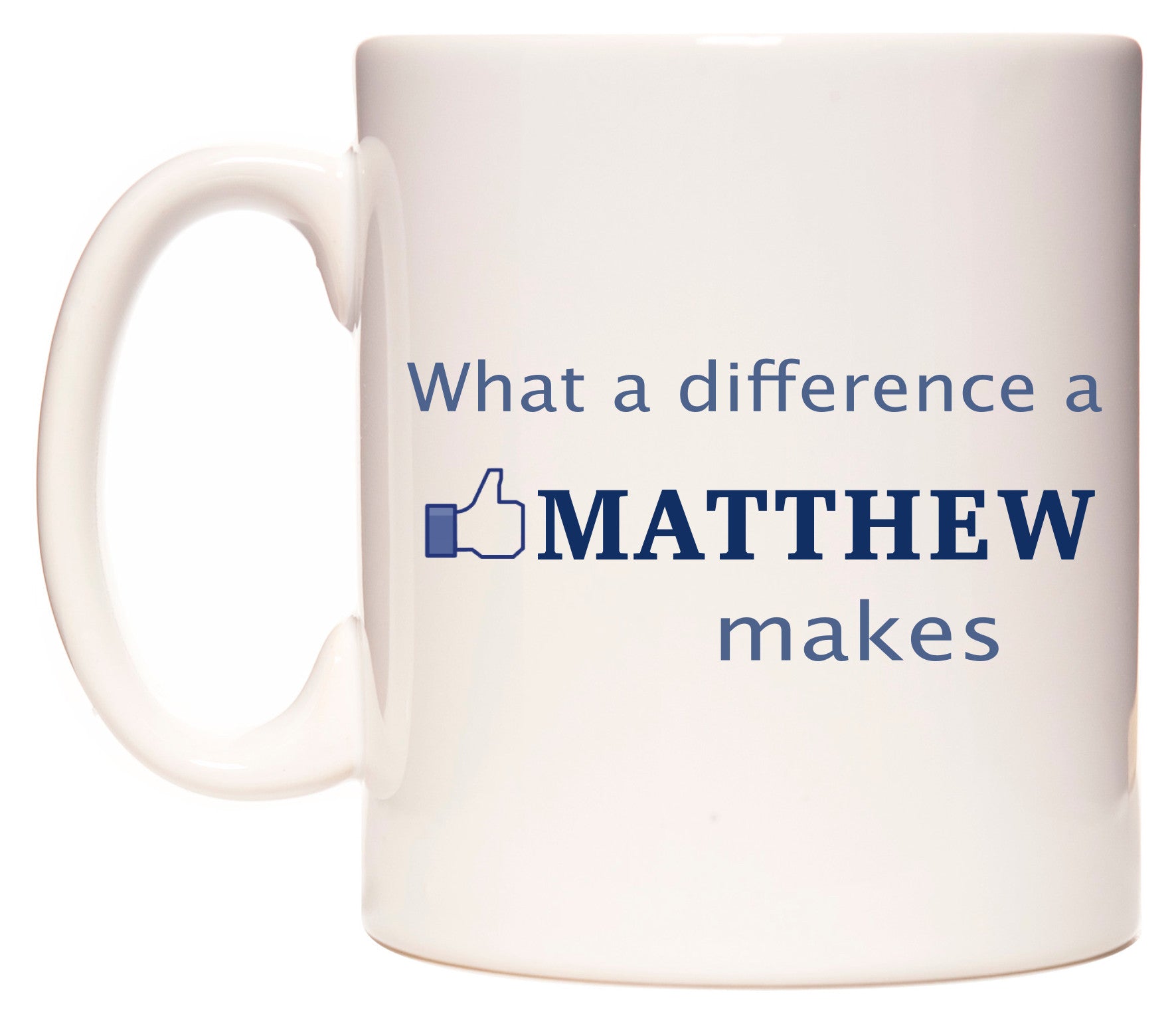 This mug features What A Difference A Matthew Makes