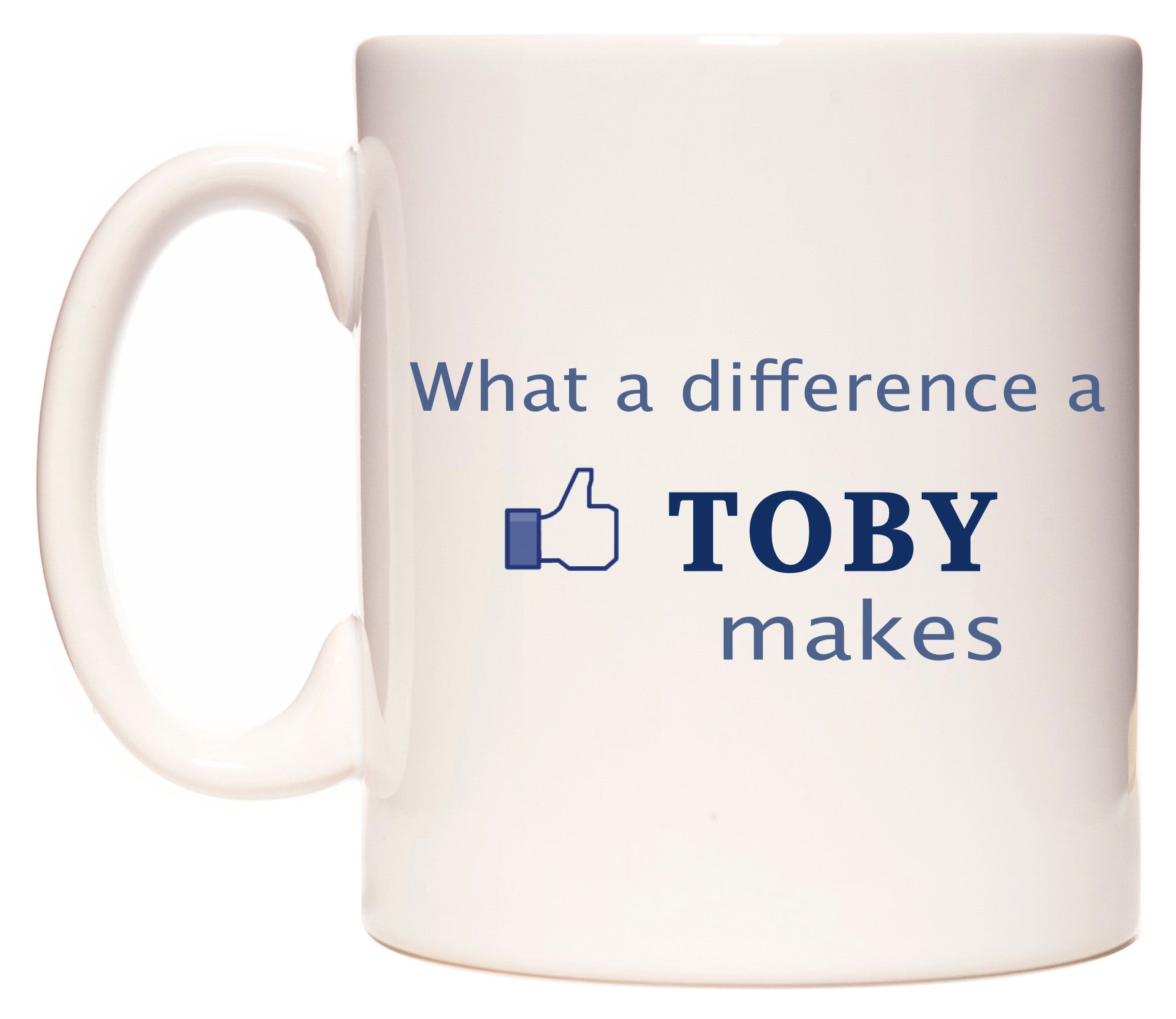 This mug features What A Difference A Toby Makes
