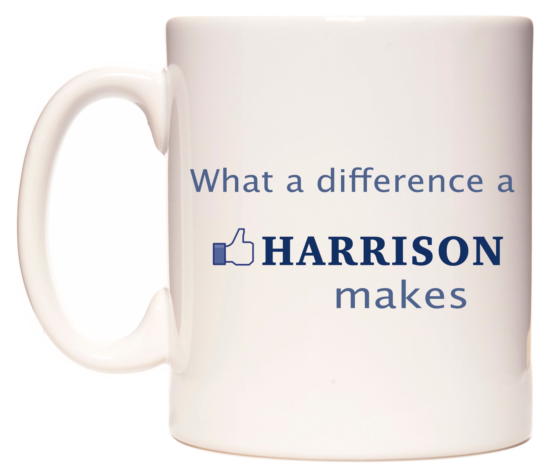 This mug features What A Difference A Harrison Makes