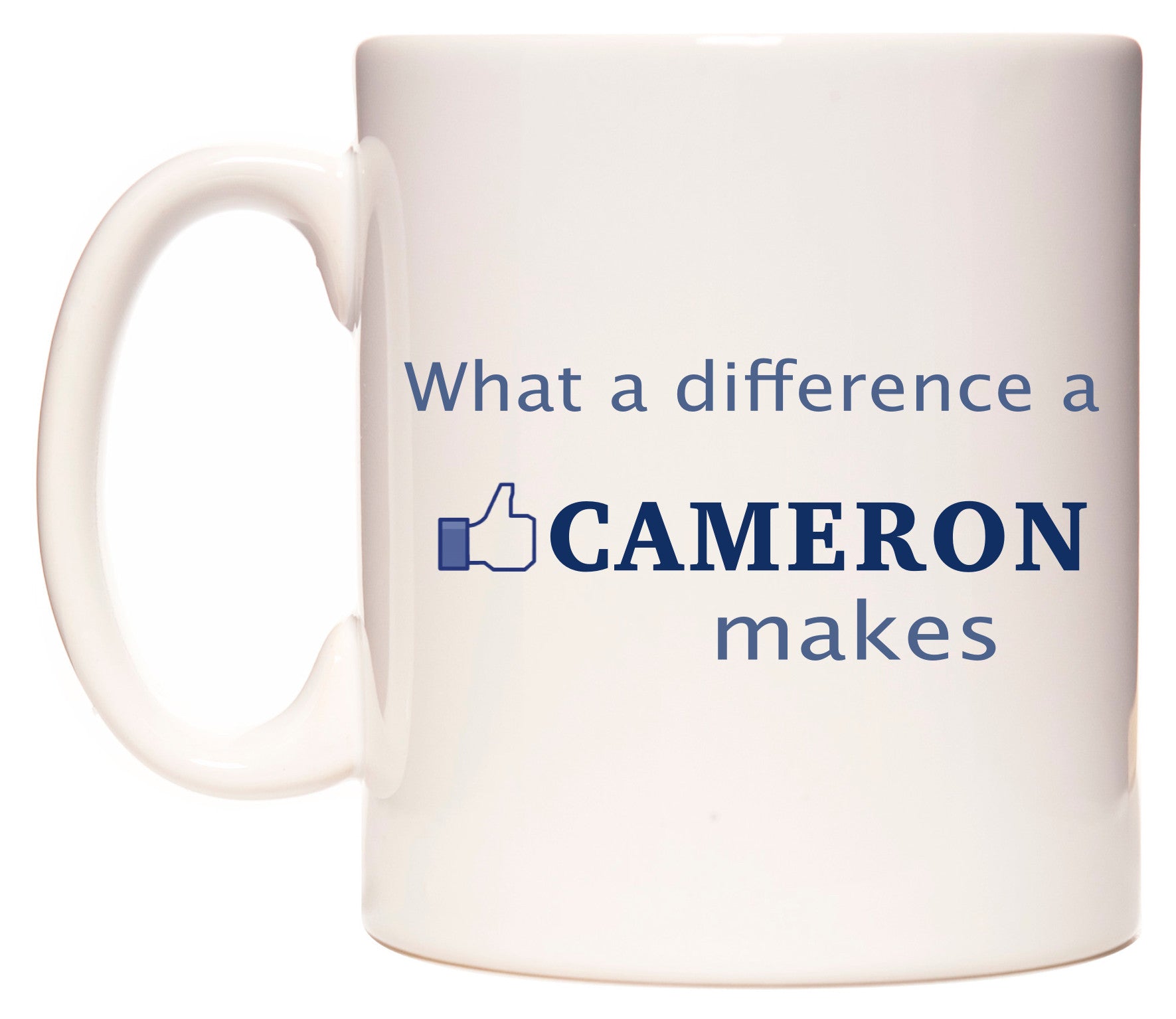 This mug features What A Difference A Cameron Makes
