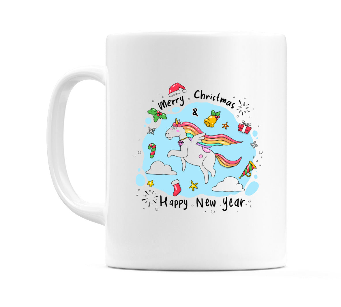 Flying Unicorn Merry Christmas Happy New Year Mug