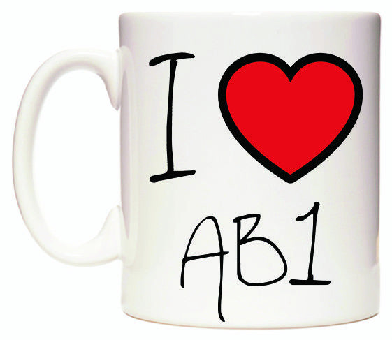 This mug features I Love AB1