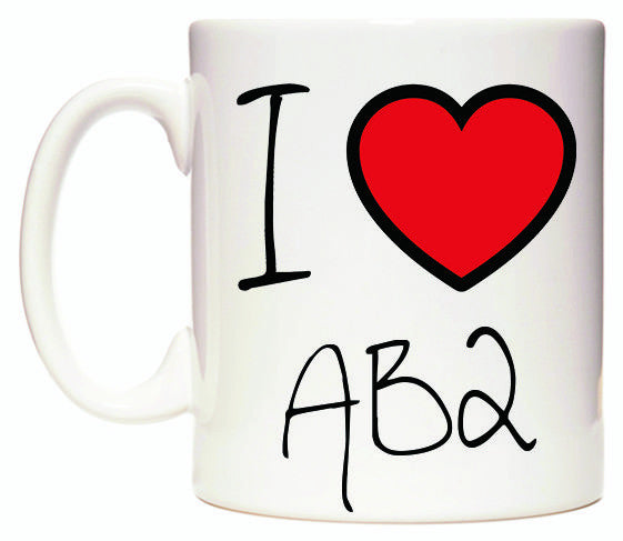 This mug features I Love AB2