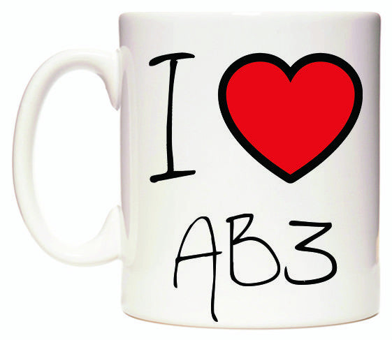 This mug features I Love AB3