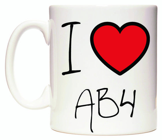 This mug features I Love AB4