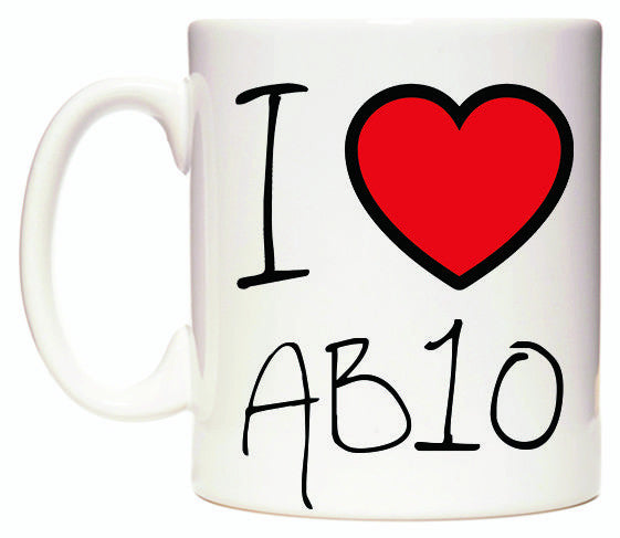 This mug features I Love AB10