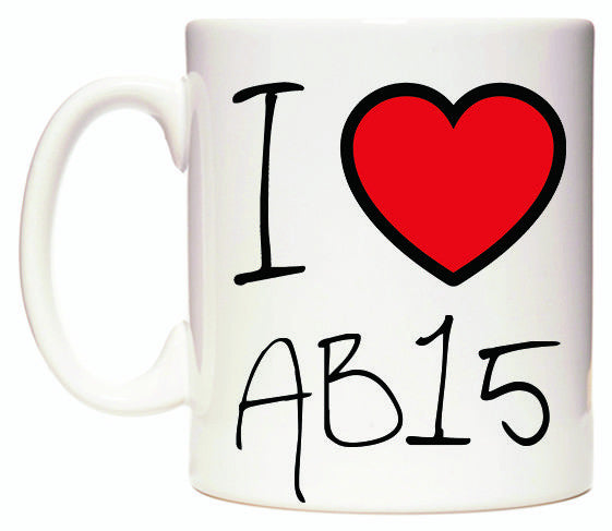 This mug features I Love AB15