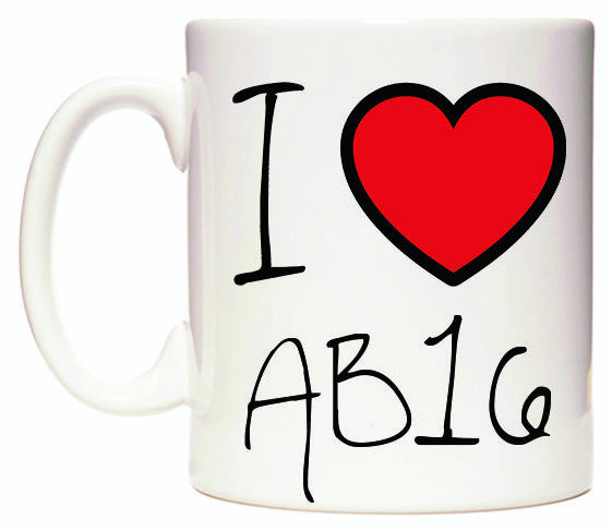 This mug features I Love AB16