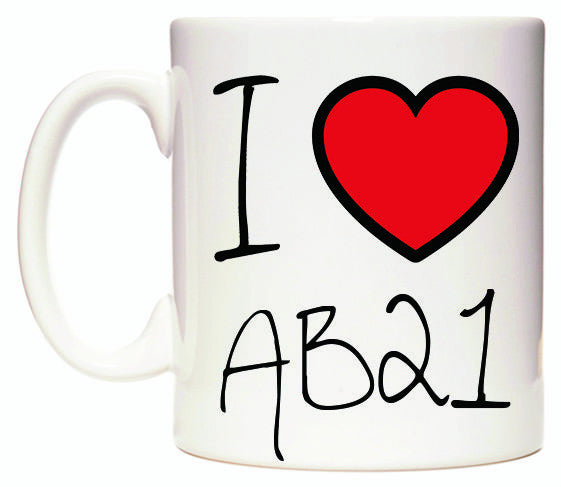 This mug features I Love AB21