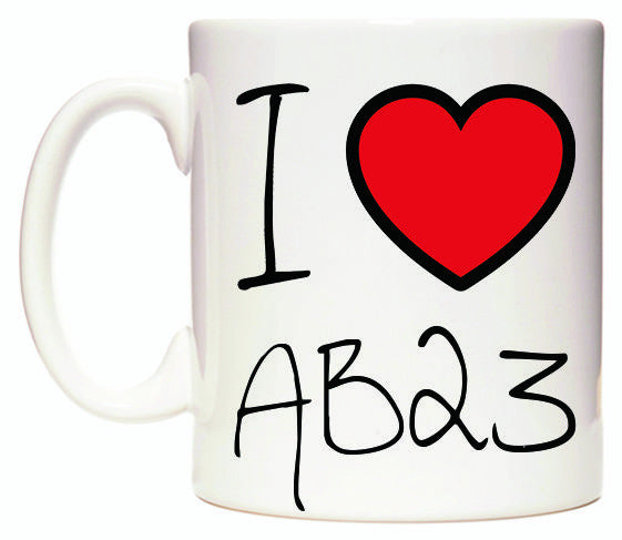 This mug features I Love AB23