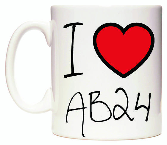 This mug features I Love AB24