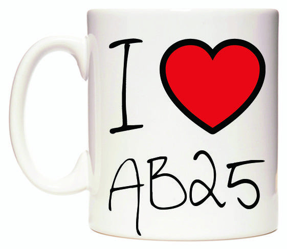 This mug features I Love AB25
