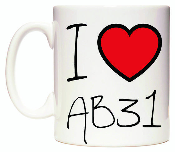 This mug features I Love AB31