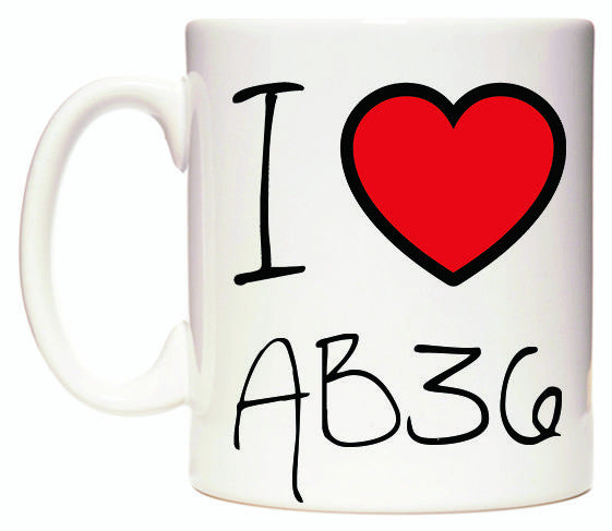 This mug features I Love AB36