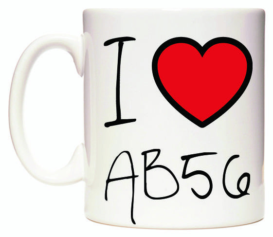 This mug features I Love AB56