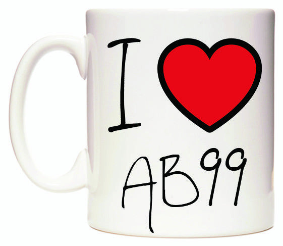 This mug features I Love AB99
