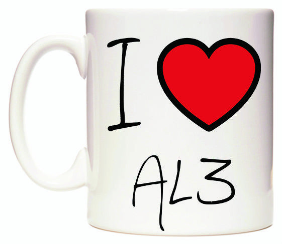 This mug features I Love AL3