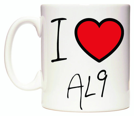 This mug features I Love AL9