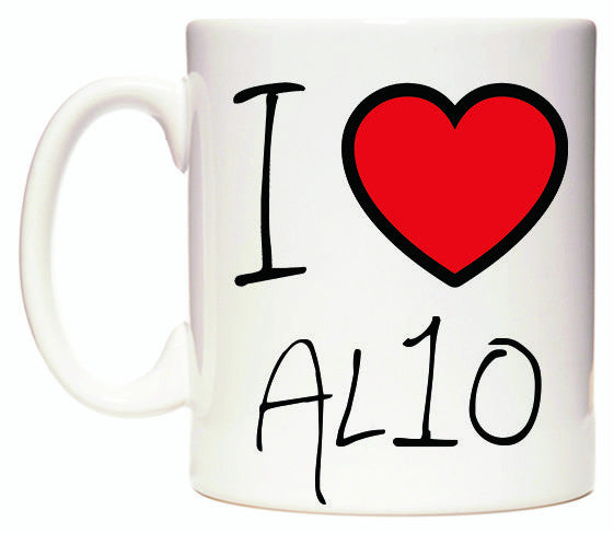 This mug features I Love AL10