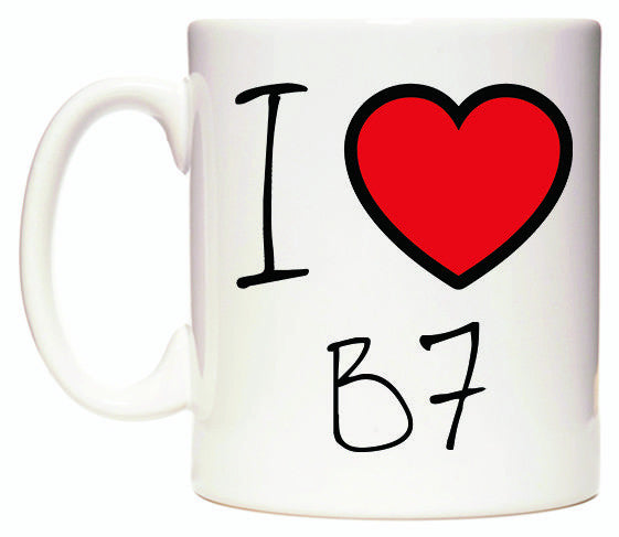 This mug features I Love B7